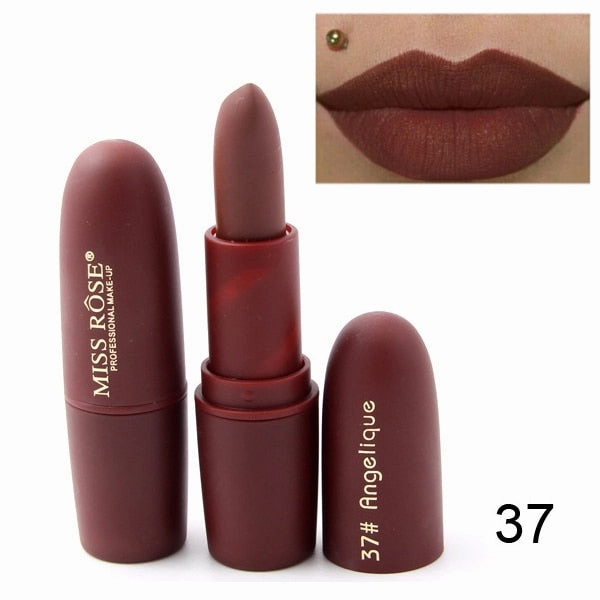 New Fashion Matte Lips Stick Color Cosmetics Long Lasting Pigment Miss Rose Brand Waterproof Shimmer Gold Black Lipstick Makeup