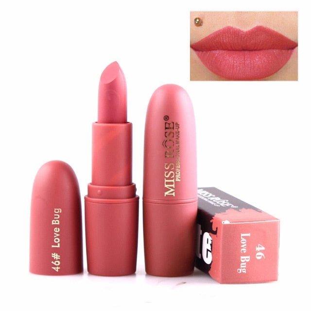 New Fashion Matte Lips Stick Color Cosmetics Long Lasting Pigment Miss Rose Brand Waterproof Shimmer Gold Black Lipstick Makeup