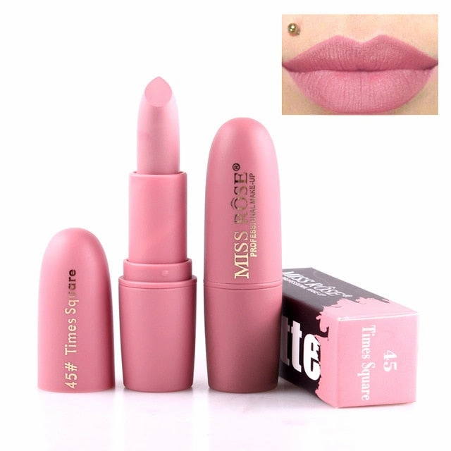 New Fashion Matte Lips Stick Color Cosmetics Long Lasting Pigment Miss Rose Brand Waterproof Shimmer Gold Black Lipstick Makeup