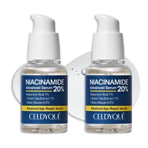 Niacinamide Advanced 20% Face Vegan Serum w/Vitamin B3 Green Tea Beta-Glucan Damask Rose 63% No-Scent Even Skin Tone Minimize Pores Plump Fine Lines 2 Fl Oz