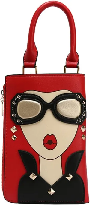 Novelty 3D Lady Face Crossbody Bag Elegant Shoulder Bag PU Leather Handbag for Women Top-handle Bag Small Satchel Bag