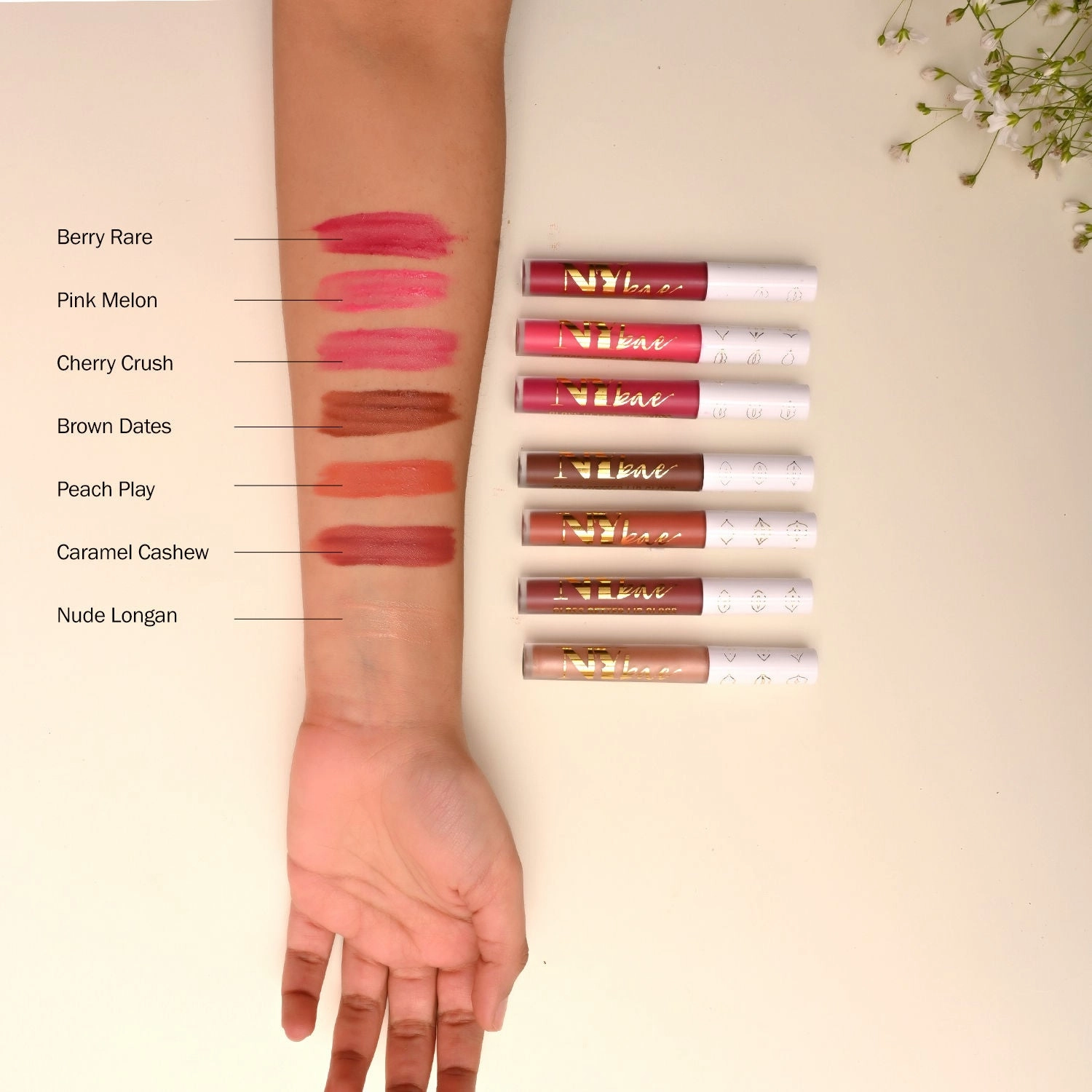 NY Bae Gloss Getter Lip Gloss - Nude Longan 06 (2.8 ml) | Nude | Satin Glossy Finish | Rich Colour Payoff | Lightweight | Non-Sticky | Multipurpose