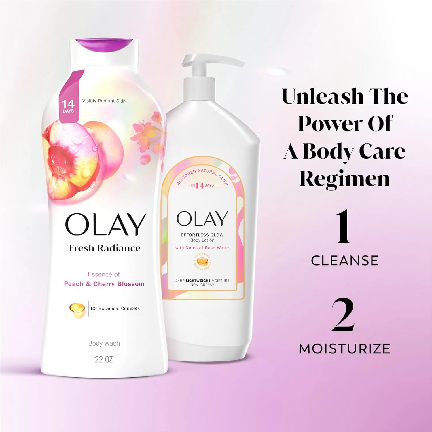 Olay Body Wash for Women, Fresh Radiance, Refreshing & Renewing, Made with Plant Based Cleansers, B3 Botanical Complex, For All Skin Types, Peach & Cherry Blossom Scent, 22 fl oz (Pack of 4)