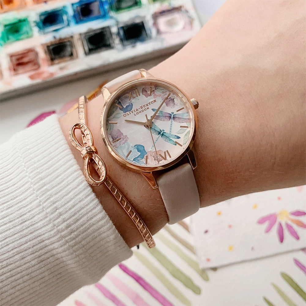 Olivia Burton Dragonfly Blush & Rose Gold Leather Women's Watch - OB16PP77