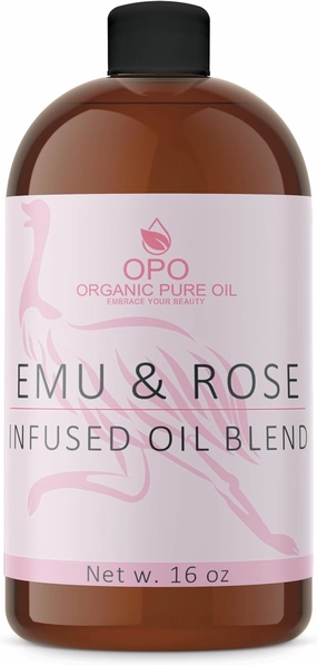 OPO Emu Oil and Rose Essential Oil Infused Botanical Blend 16 oz - Natural Creamy Rendered 7X Times Refined Bulk Cruelty Free Carrier Mix for Hair Skin Face Body Lips Nails Lashes Brows