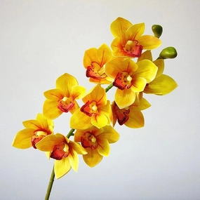 Orchid Cymbidium 10 Heads Artificial Silk Flower Bright Yellow ORCHID005