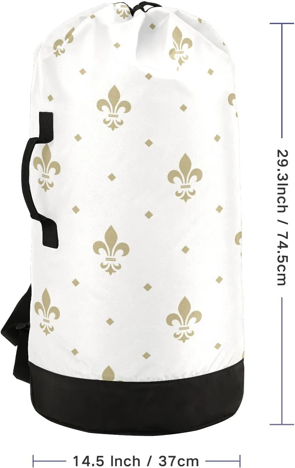 Oyihfvs Gold Royal Lilies Seamless Fleur De Lis Floral Style on White Backpack Laundry Bag, Laundry Backpack with Shoulder Straps, Waterproof Nylon Clothes Hamper Bag for Men Women Yoga Backpack