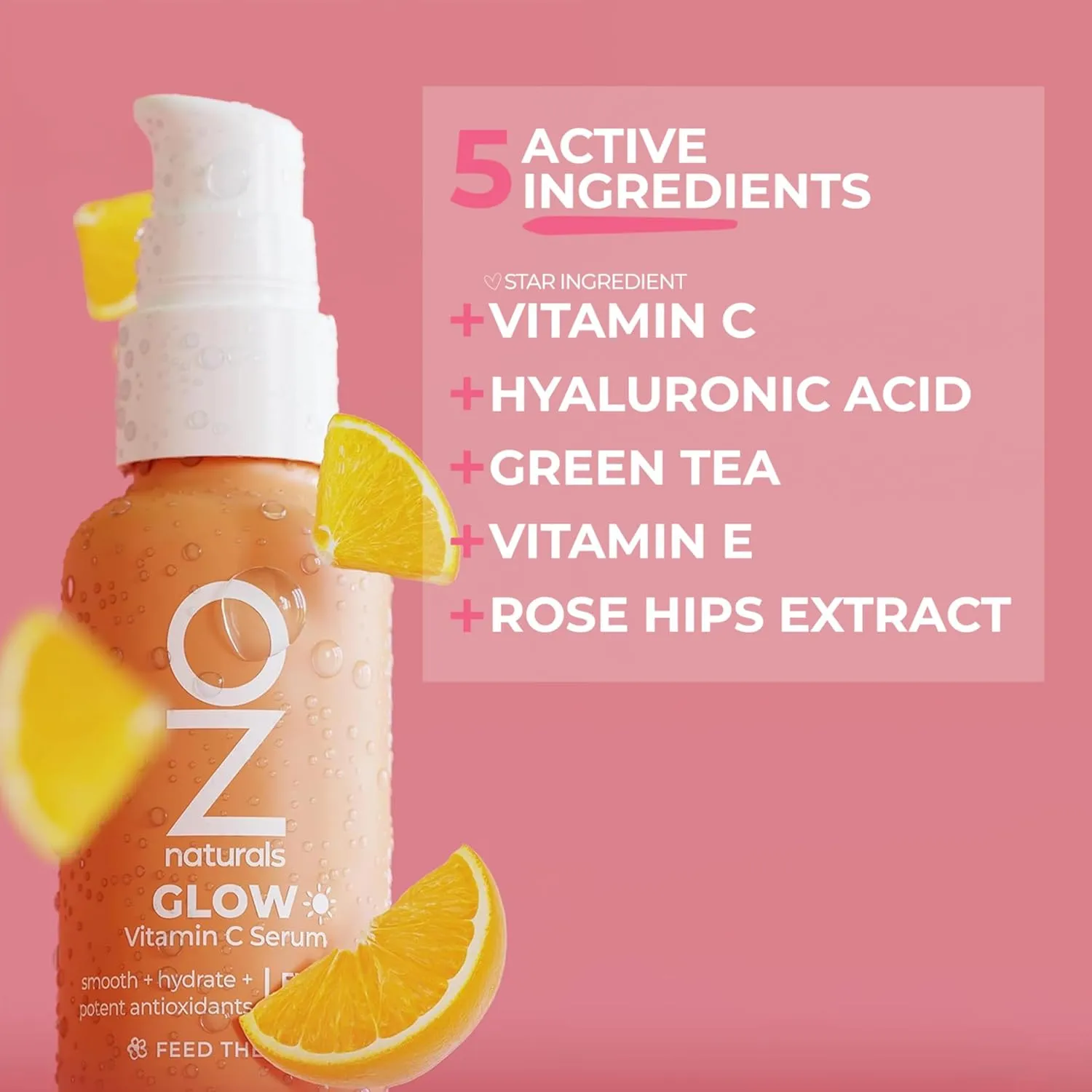 OZNaturals Glow Vitamin C Serum for Face - Brightening Anti Aging Serum with Hyaluronic Acid, Green Tea, and Vitamin E - Targets Age Spots - 1 oz