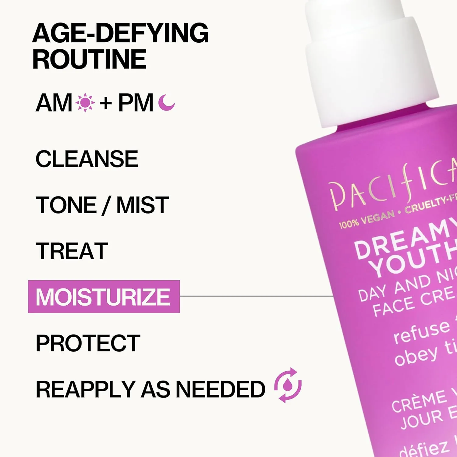 Pacifica Face Moisturizer Lotion - Dreamy Youth Day & Night Face Cream, Daily Skincare, Grapeseed Oil, Peptides, Hydrating, Facial Lotion, Skincare, For Dry Skin, Vegan, 1.7 fl oz (1 Count)
