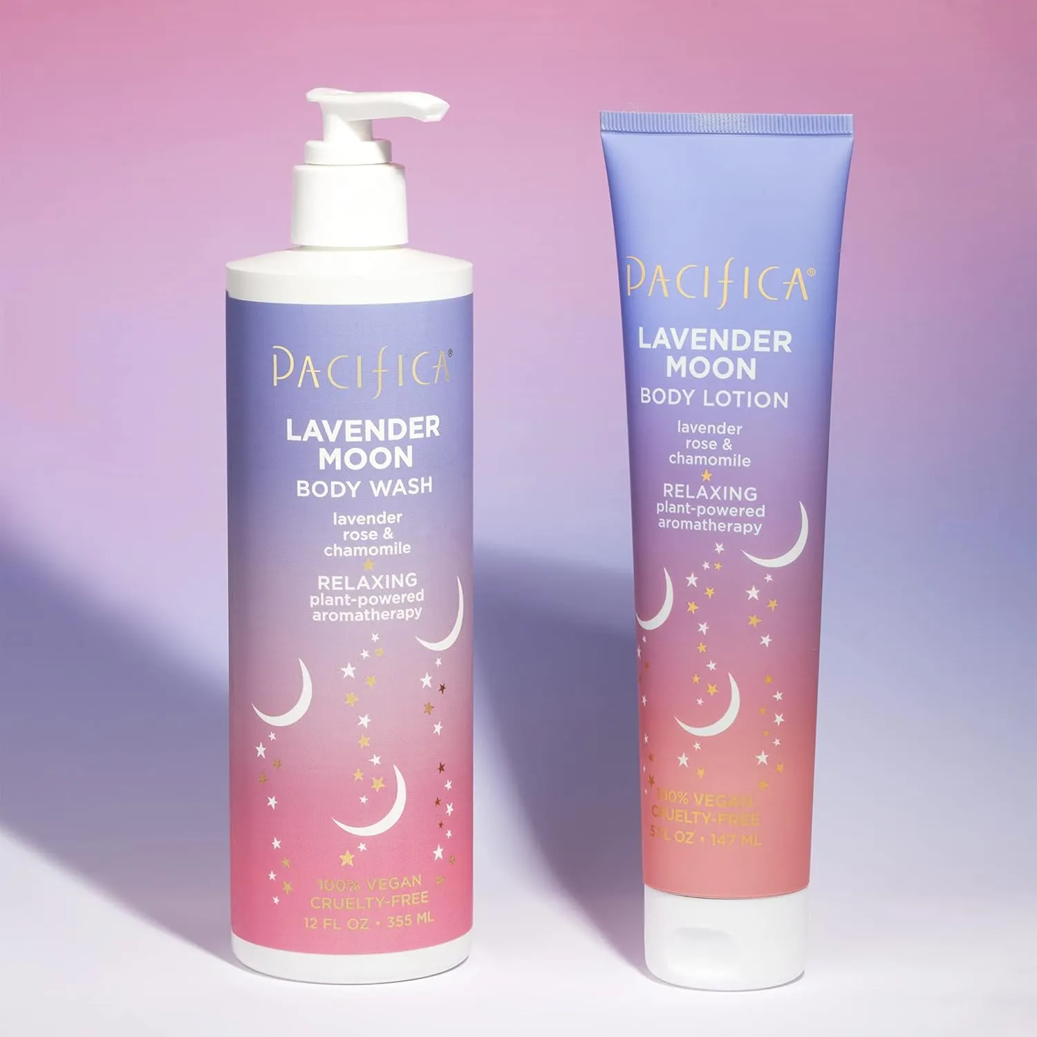 Pacifica Lavender Moon Body Wash & Lotion Set of 2 – Calming Aromatherapy Bath & Body Duo w/Lavender & Rose Antioxidants & Hyaluronic Acid for Soft Smooth Skin Clean Beauty Vegan Formula Cruelty-Free