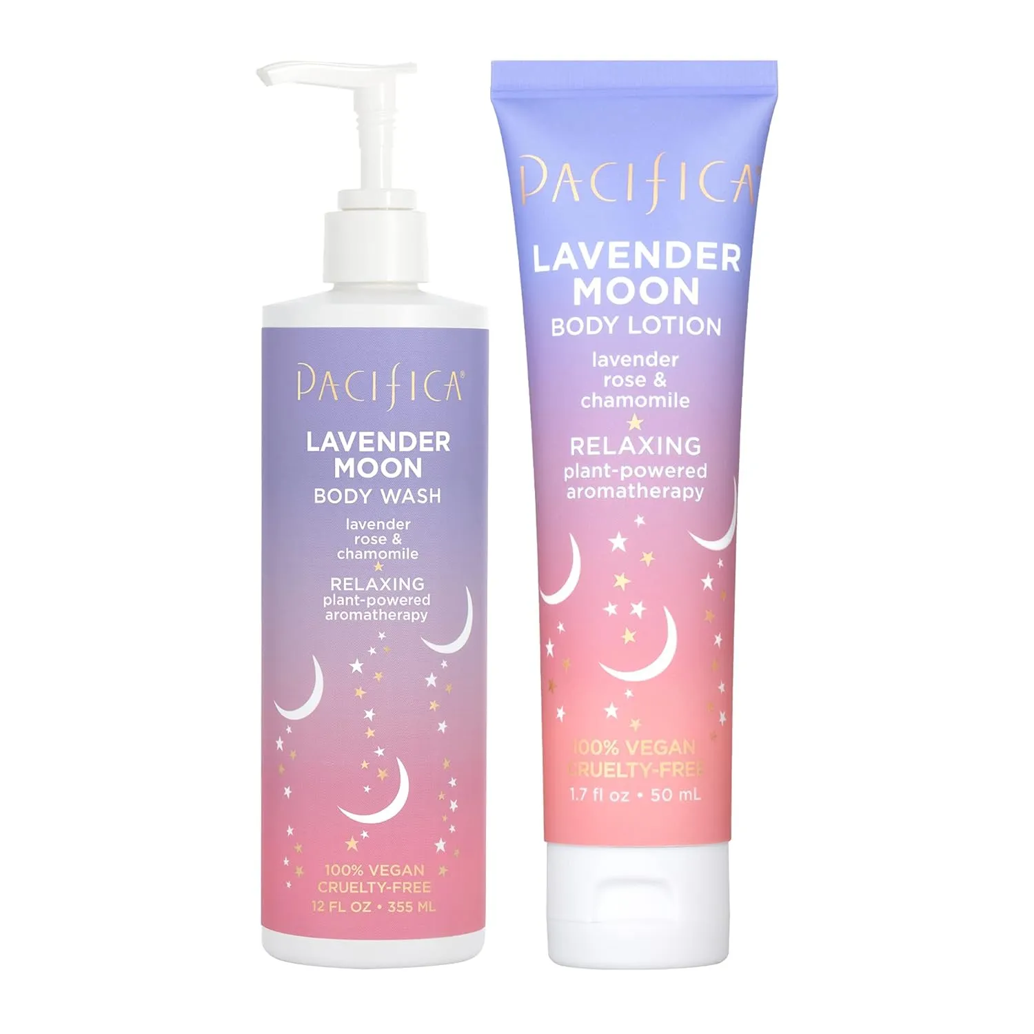Pacifica Lavender Moon Body Wash & Lotion Set of 2 – Calming Aromatherapy Bath & Body Duo w/Lavender & Rose Antioxidants & Hyaluronic Acid for Soft Smooth Skin Clean Beauty Vegan Formula Cruelty-Free