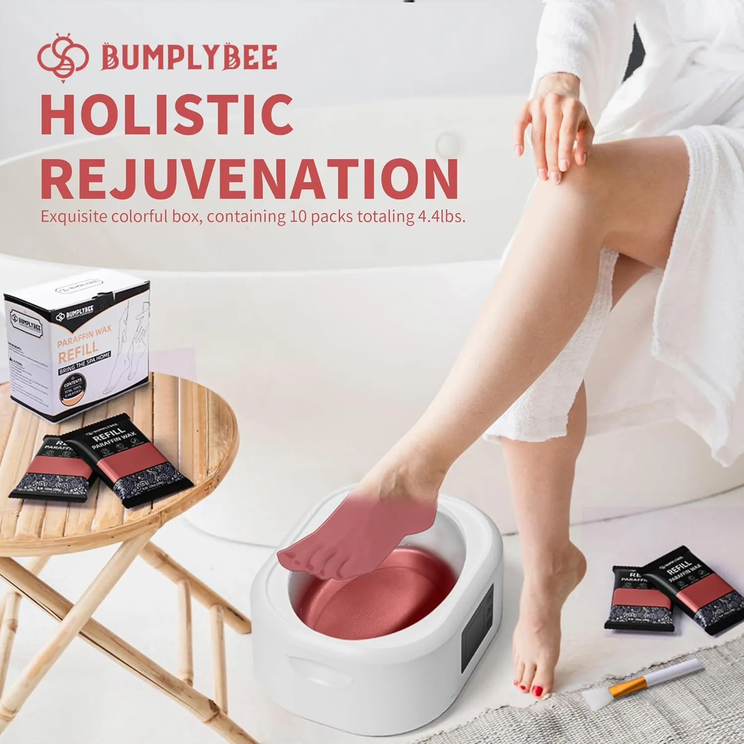 Paraffin Wax Kit - 10 Packs Rose Scent Refills with Silicone Brush - Non-Greasy, Easy-Peeling Wax for Hands & Feet, Skin Moisturizing