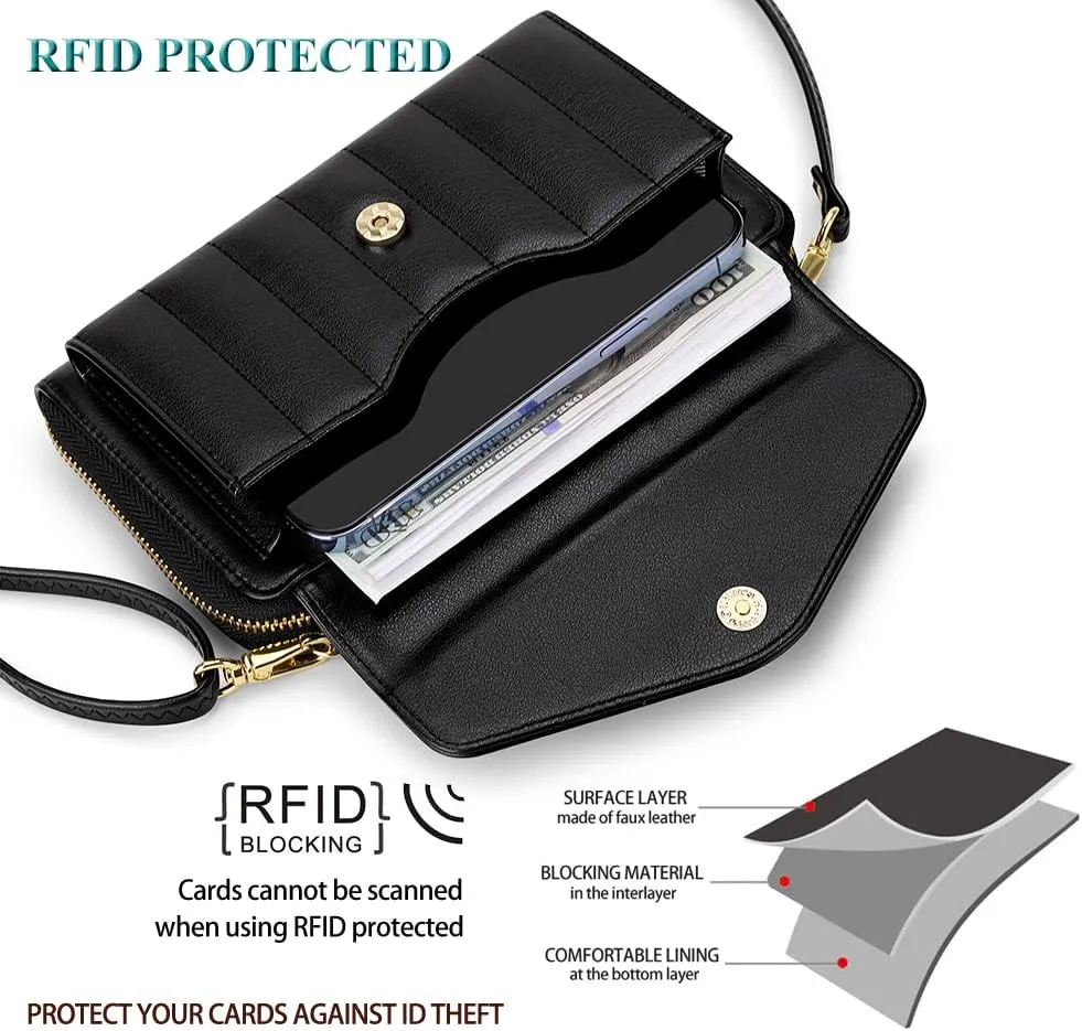 Peacocktion Crossbody Wristlet Wallets for Women RFID Vegan Leather Cross Body Cell Phone Purses with Zipper