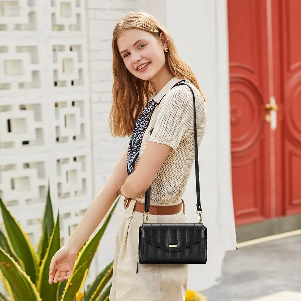 Peacocktion Crossbody Wristlet Wallets for Women RFID Vegan Leather Cross Body Cell Phone Purses with Zipper