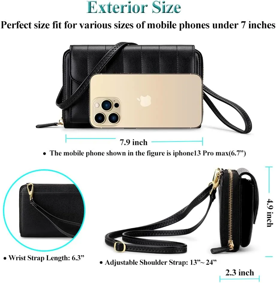 Peacocktion Crossbody Wristlet Wallets for Women RFID Vegan Leather Cross Body Cell Phone Purses with Zipper