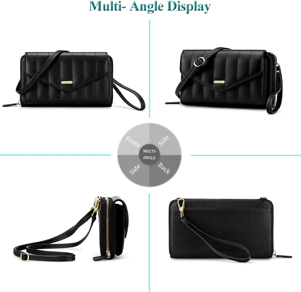 Peacocktion Crossbody Wristlet Wallets for Women RFID Vegan Leather Cross Body Cell Phone Purses with Zipper