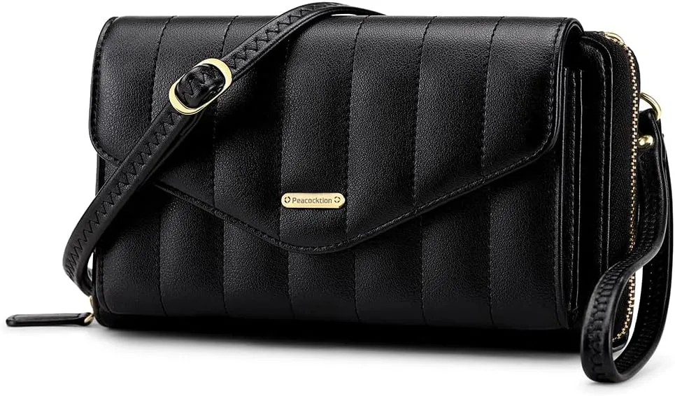 Peacocktion Crossbody Wristlet Wallets for Women RFID Vegan Leather Cross Body Cell Phone Purses with Zipper