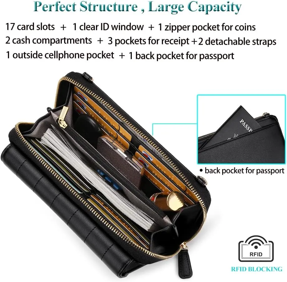 Peacocktion Crossbody Wristlet Wallets for Women RFID Vegan Leather Cross Body Cell Phone Purses with Zipper