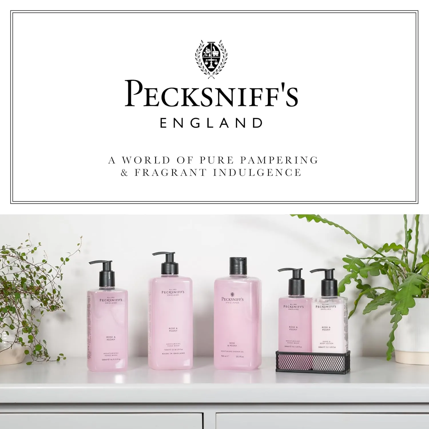 Pecksniff's Moisturizing Hand Wash - Vitamin B Enriched, Natural & Gentle Cleanser, Luxurious Hand Wash 500ml/16.9 fl oz (Rose & Peony)