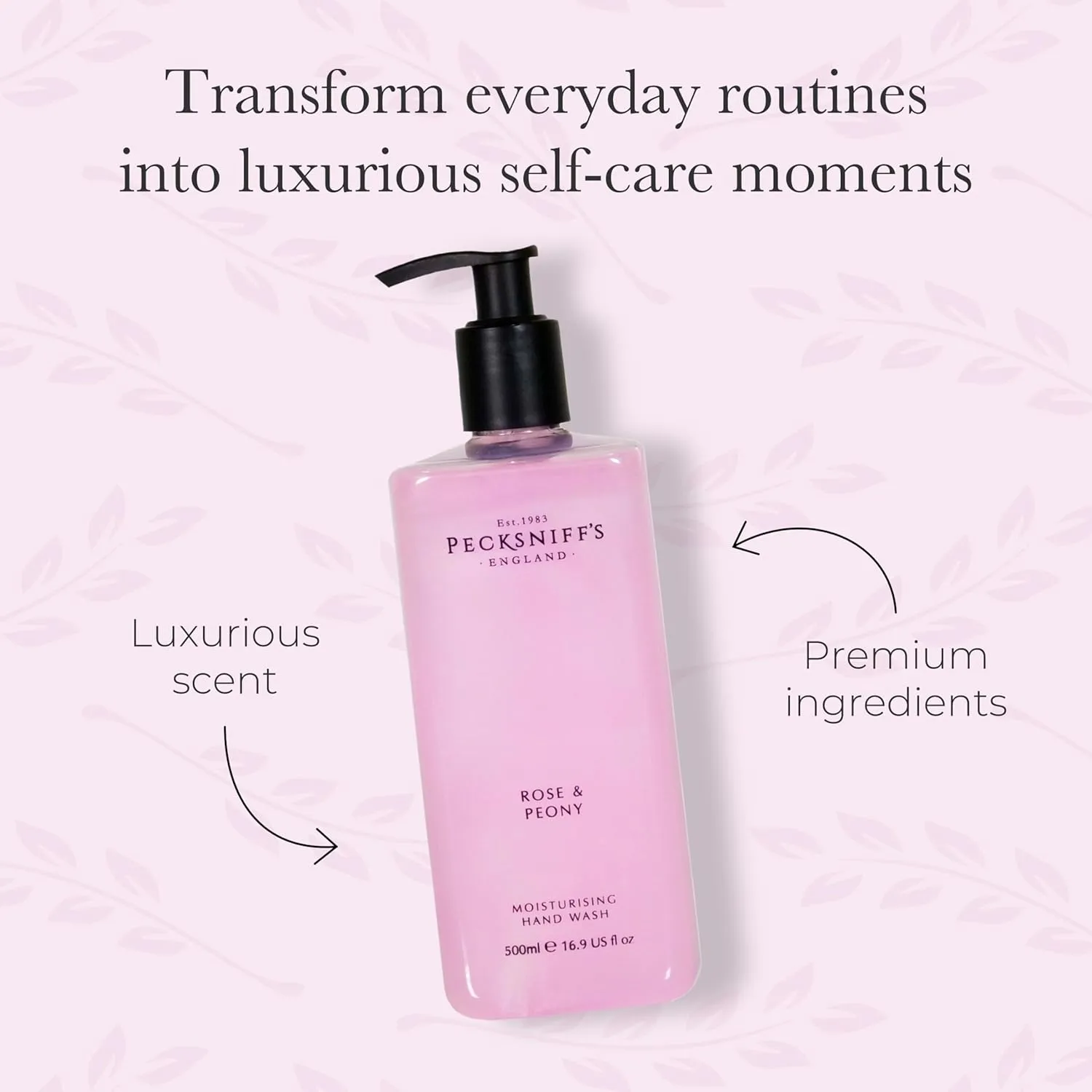 Pecksniff's Moisturizing Hand Wash - Vitamin B Enriched, Natural & Gentle Cleanser, Luxurious Hand Wash 500ml/16.9 fl oz (Rose & Peony)
