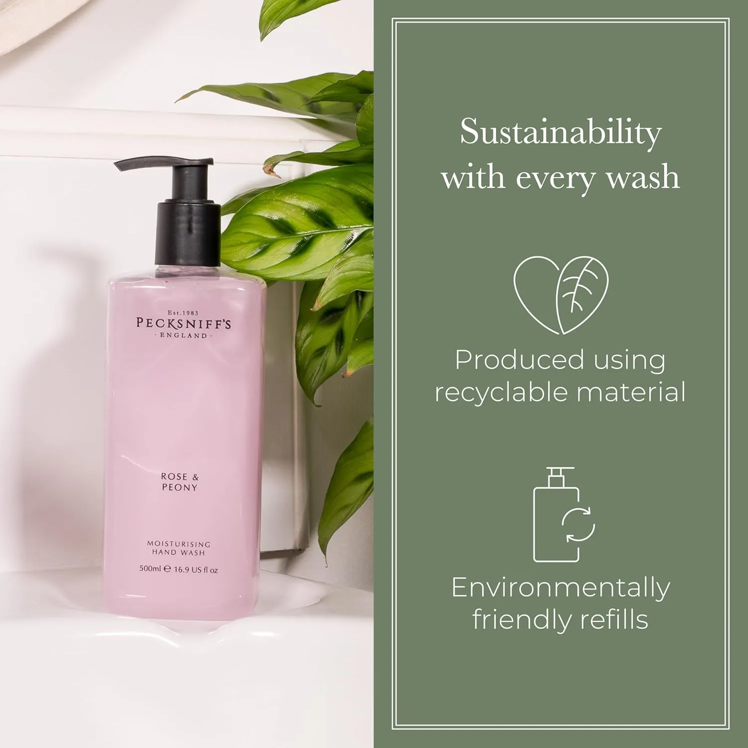 Pecksniff's Moisturizing Hand Wash - Vitamin B Enriched, Natural & Gentle Cleanser, Luxurious Hand Wash 500ml/16.9 fl oz (Rose & Peony)