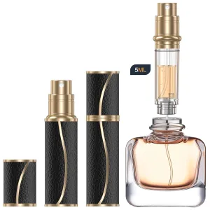 Perfume Travel Refillable Bottle,Genuine Leather Bottom-Filling Fragrances Perfume Atomizer,Mini Cologne Dispenser,Portable Sprayer Pocket Size for Cruise Car Trip Purse Gift 5ml (Black S-5ml)
