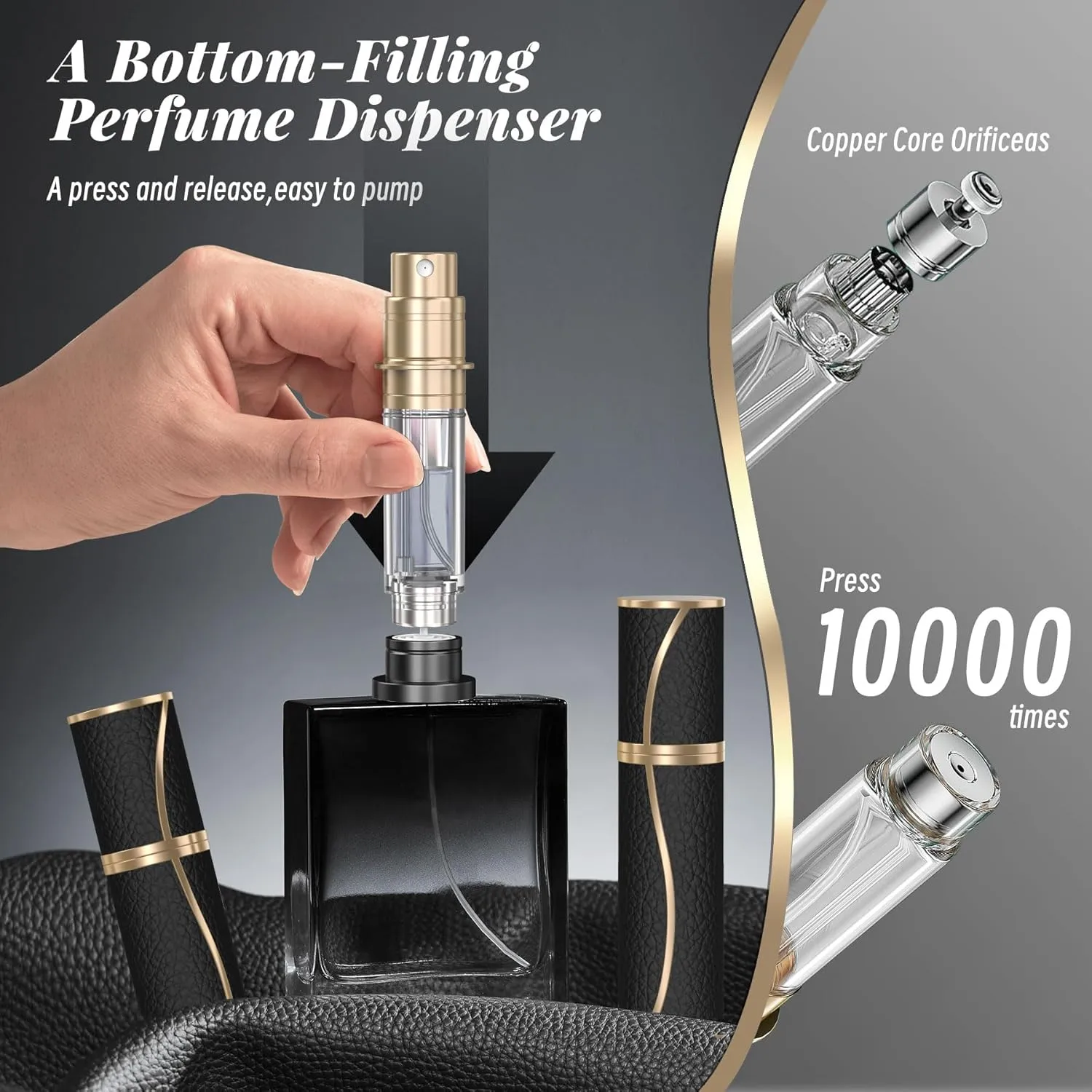 Perfume Travel Refillable Bottle,Genuine Leather Bottom-Filling Fragrances Perfume Atomizer,Mini Cologne Dispenser,Portable Sprayer Pocket Size for Cruise Car Trip Purse Gift 5ml (Black S-5ml)
