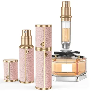 Perfume Travel Refillable Bottle,Genuine Leather Bottom-Filling Fragrances Perfume Atomizer,Mini Cologne Dispenser,Portable Sprayer Pocket Size for Cruise Car Trip Purse Gift 5ml (Pink)