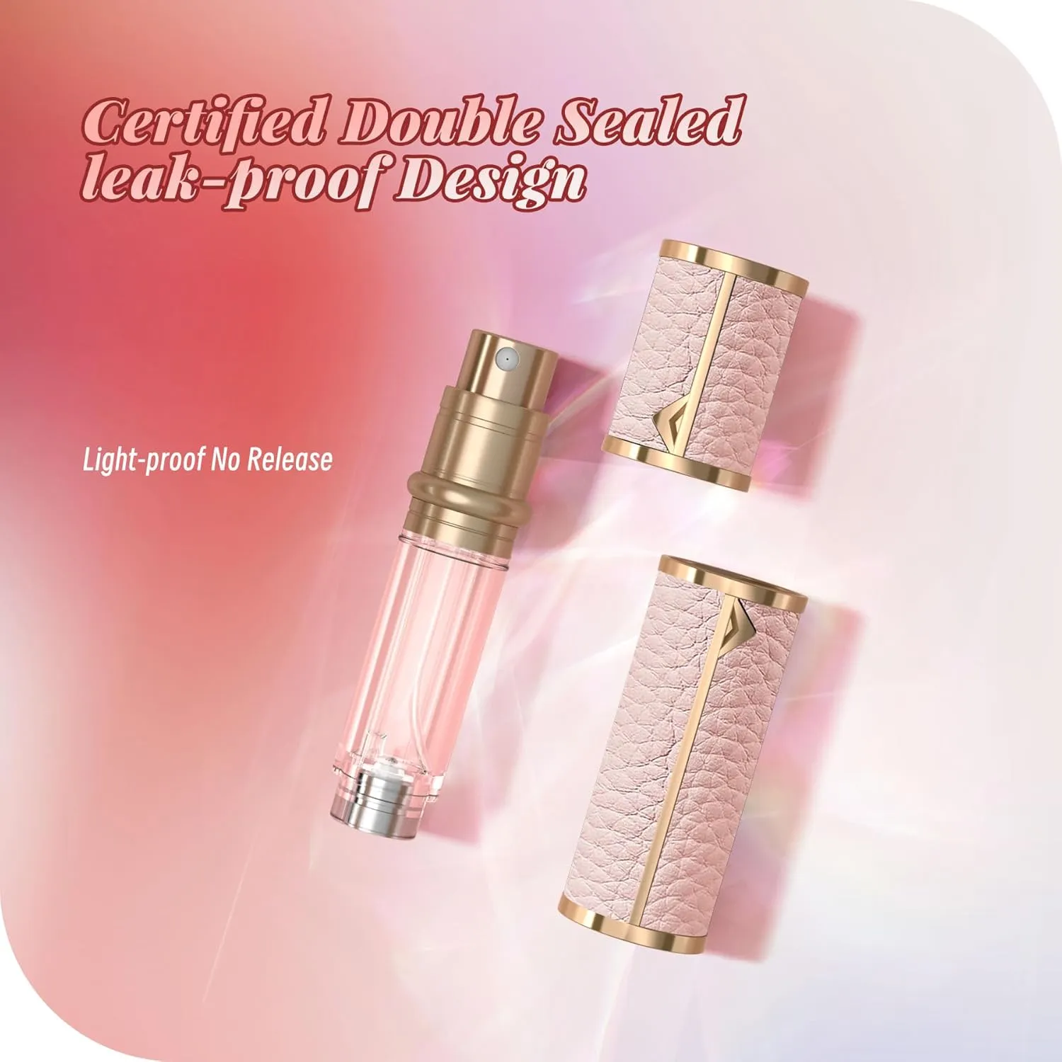 Perfume Travel Refillable Bottle,Genuine Leather Bottom-Filling Fragrances Perfume Atomizer,Mini Cologne Dispenser,Portable Sprayer Pocket Size for Cruise Car Trip Purse Gift 5ml (Pink)