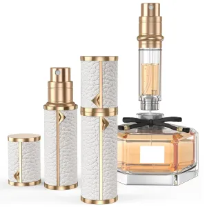 Perfume Travel Refillable Bottle,Genuine Leather Bottom-Filling Fragrances Perfume Atomizer,Mini Cologne Dispenser,Portable Sprayer Pocket Size for Cruise Car Trip Purse Gift 5ml (White)