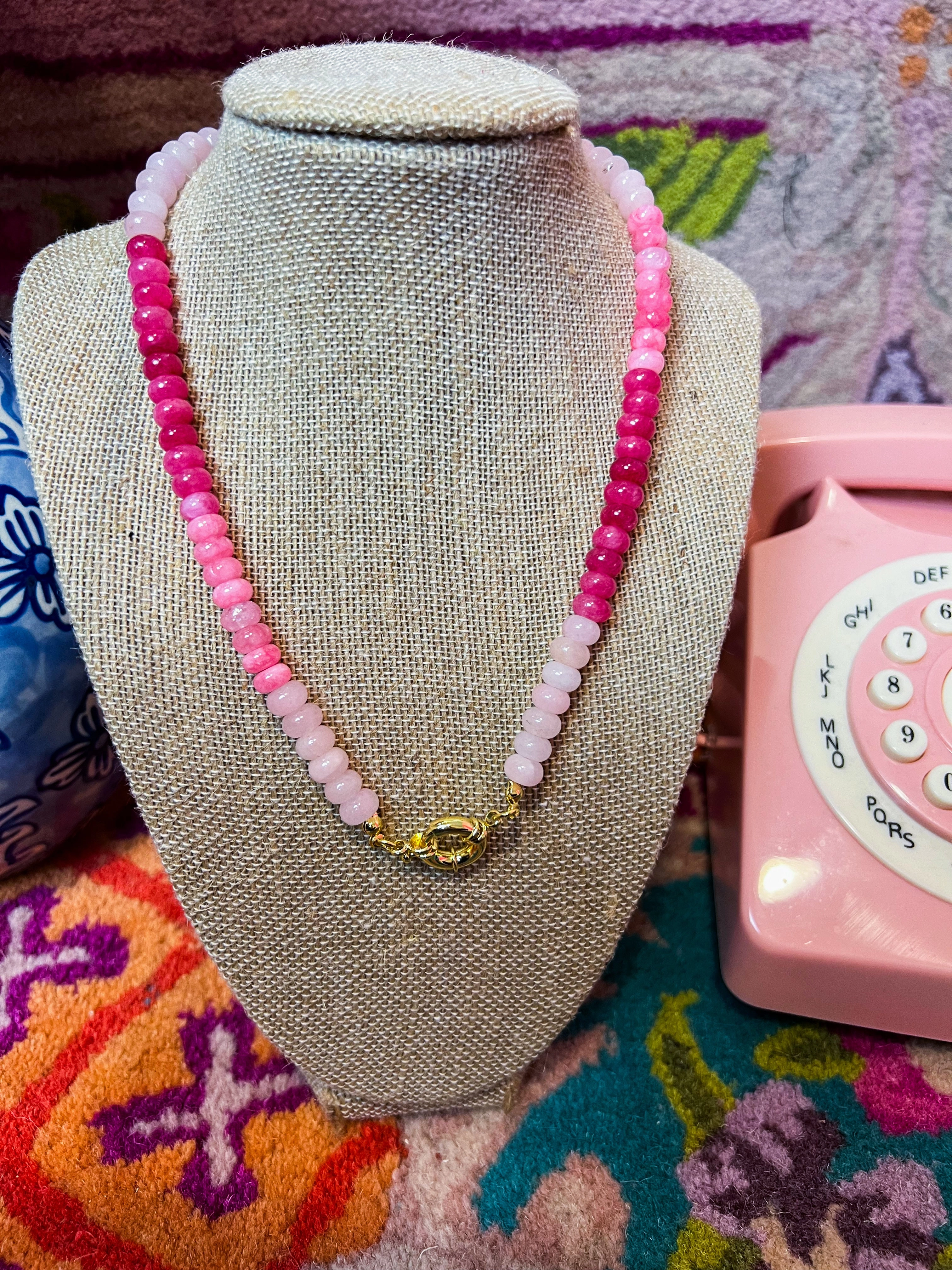 Pink  Beaded Quartz Necklace