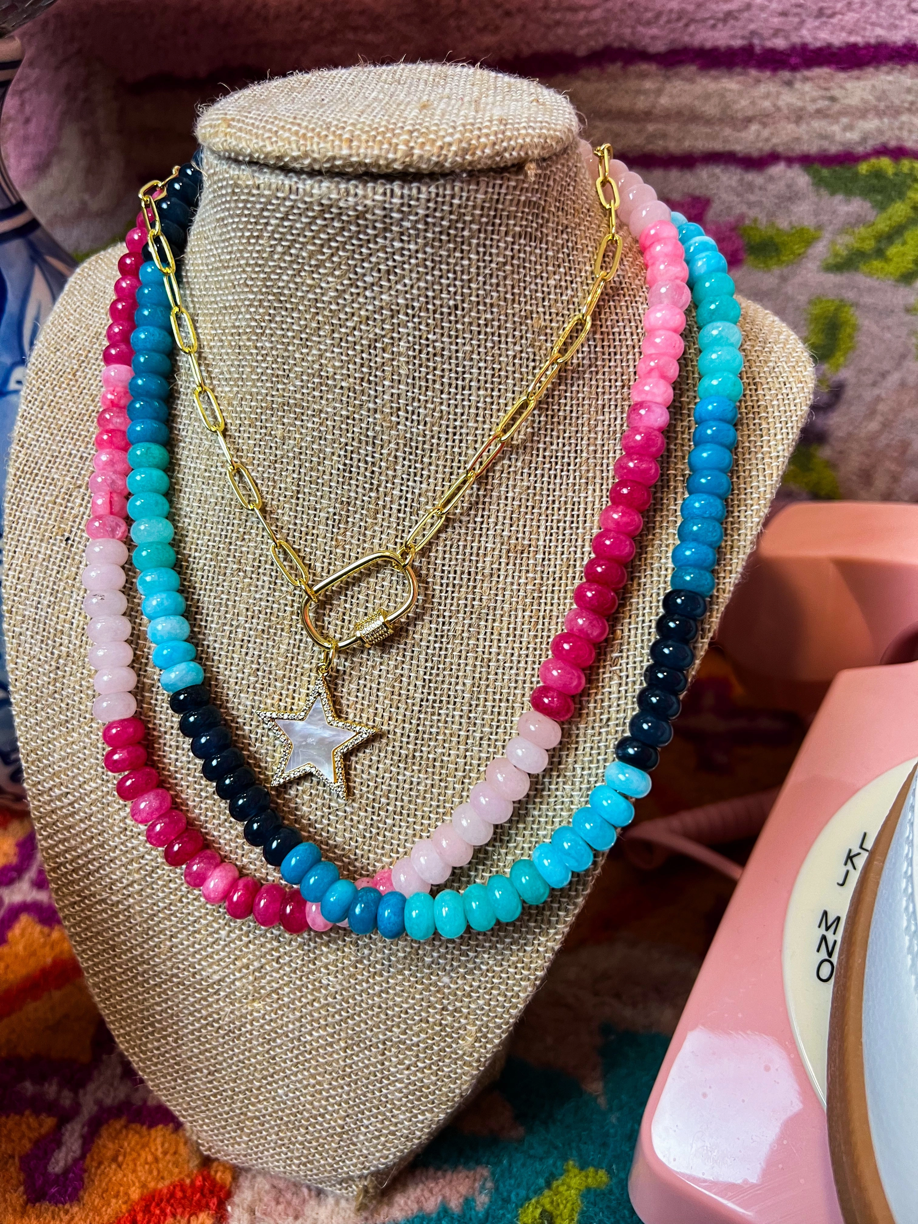 Pink  Beaded Quartz Necklace