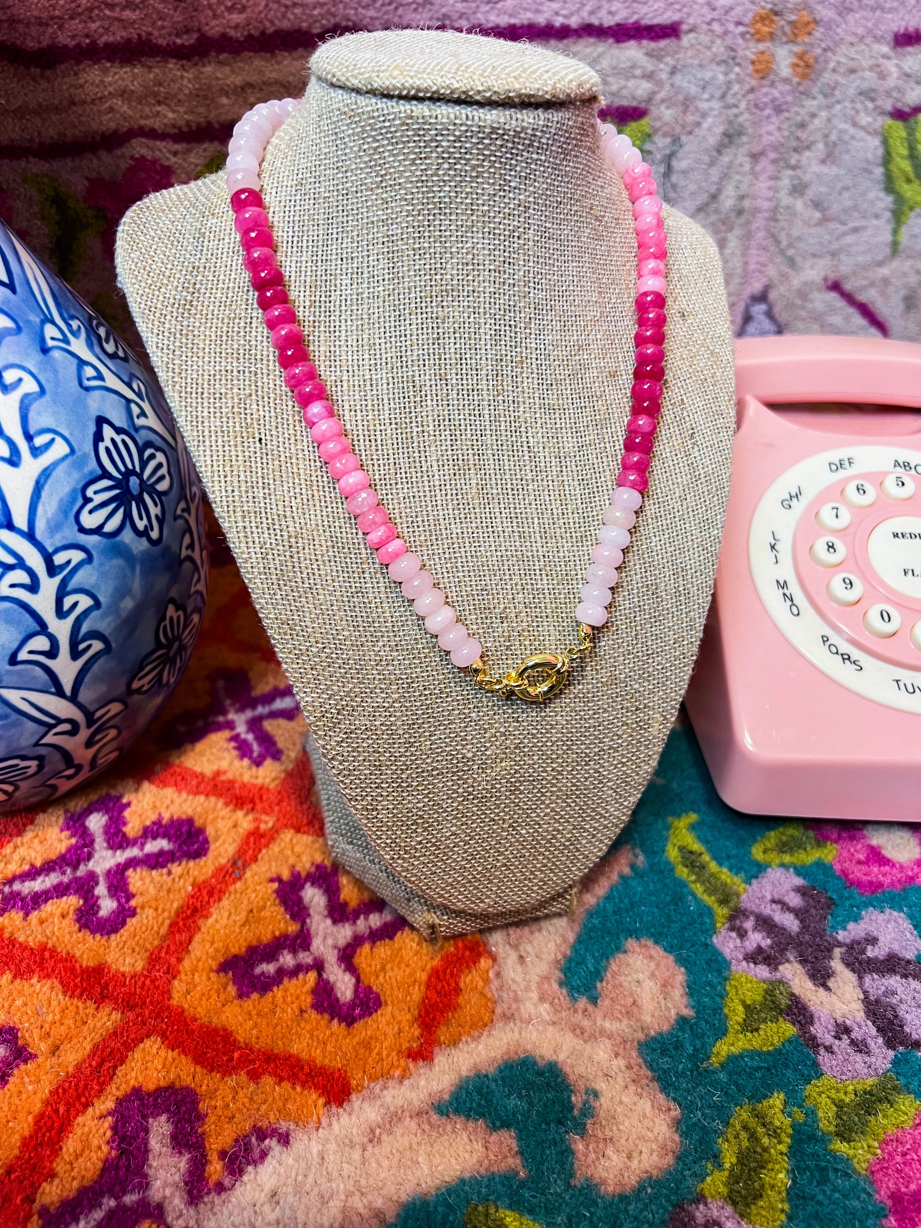 Pink  Beaded Quartz Necklace