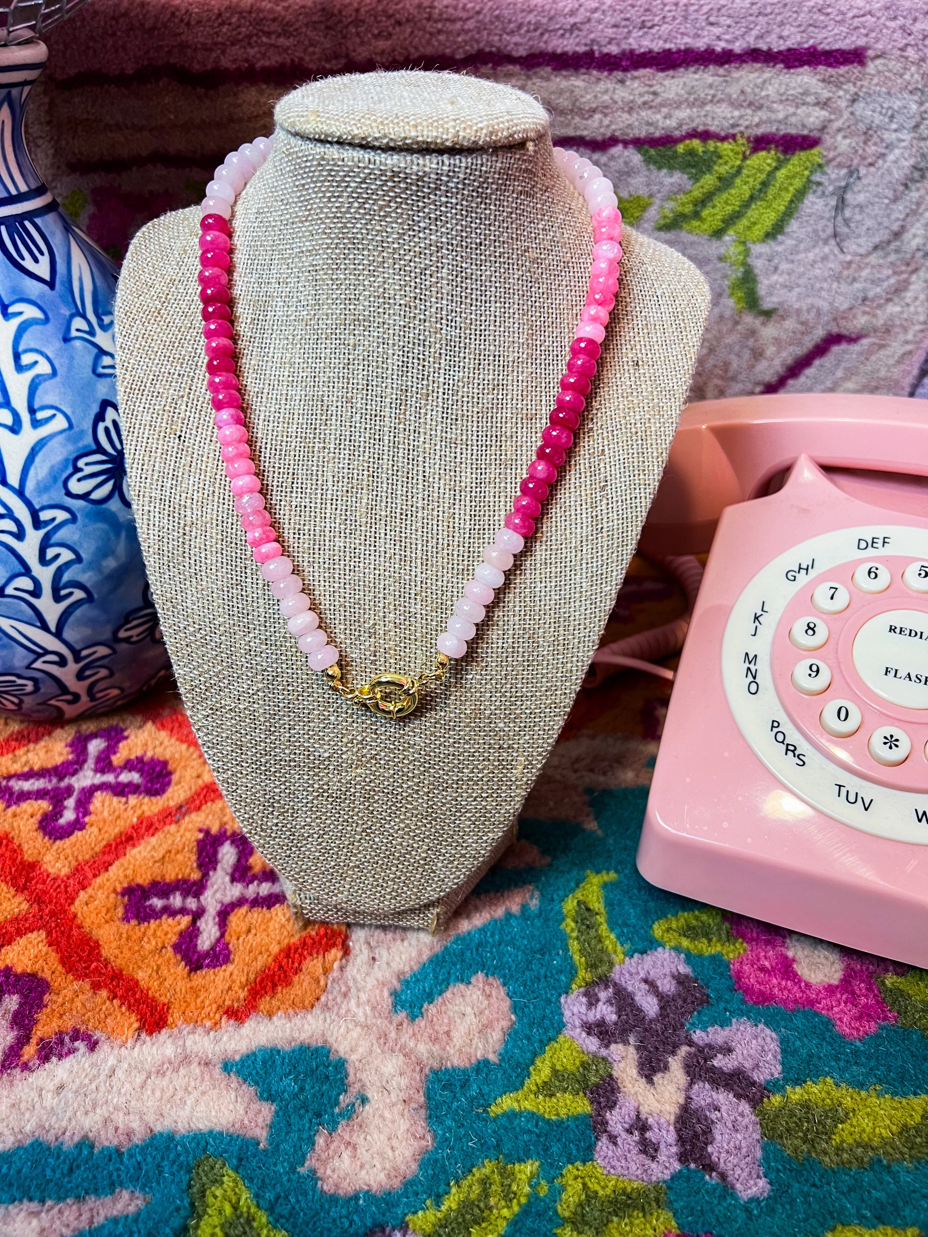 Pink  Beaded Quartz Necklace