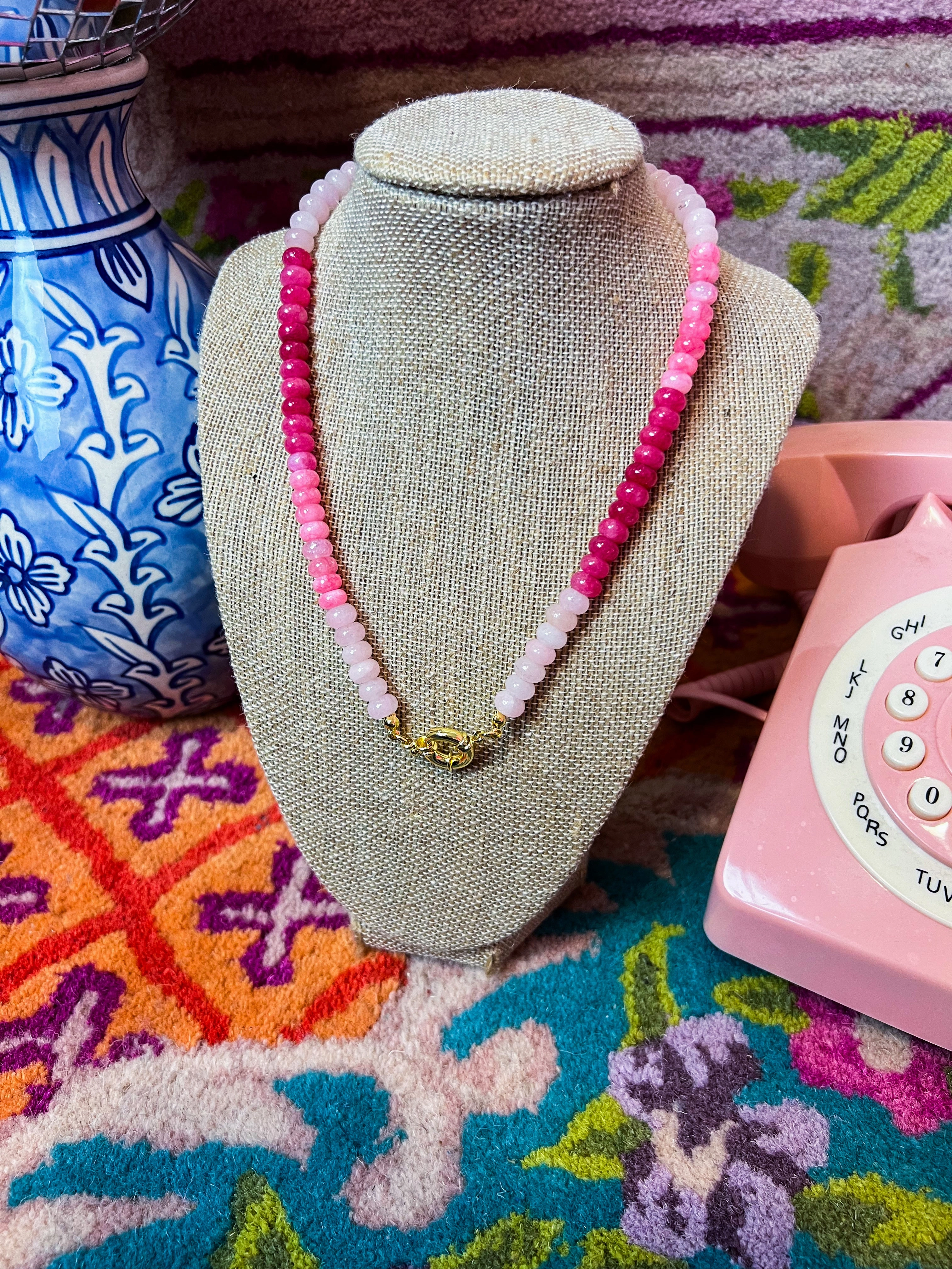 Pink  Beaded Quartz Necklace