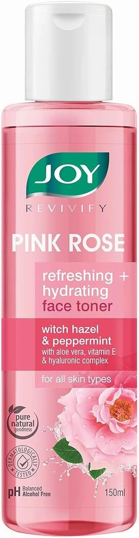 Pink Rose Water Toner with Vitamin E, Hyaluronic Acid & Aloe Vera for Hydrating & Refreshing Skin Alcohol Free Toner with Natural Rose Aroma, for All Skin Types -150ml, Clear