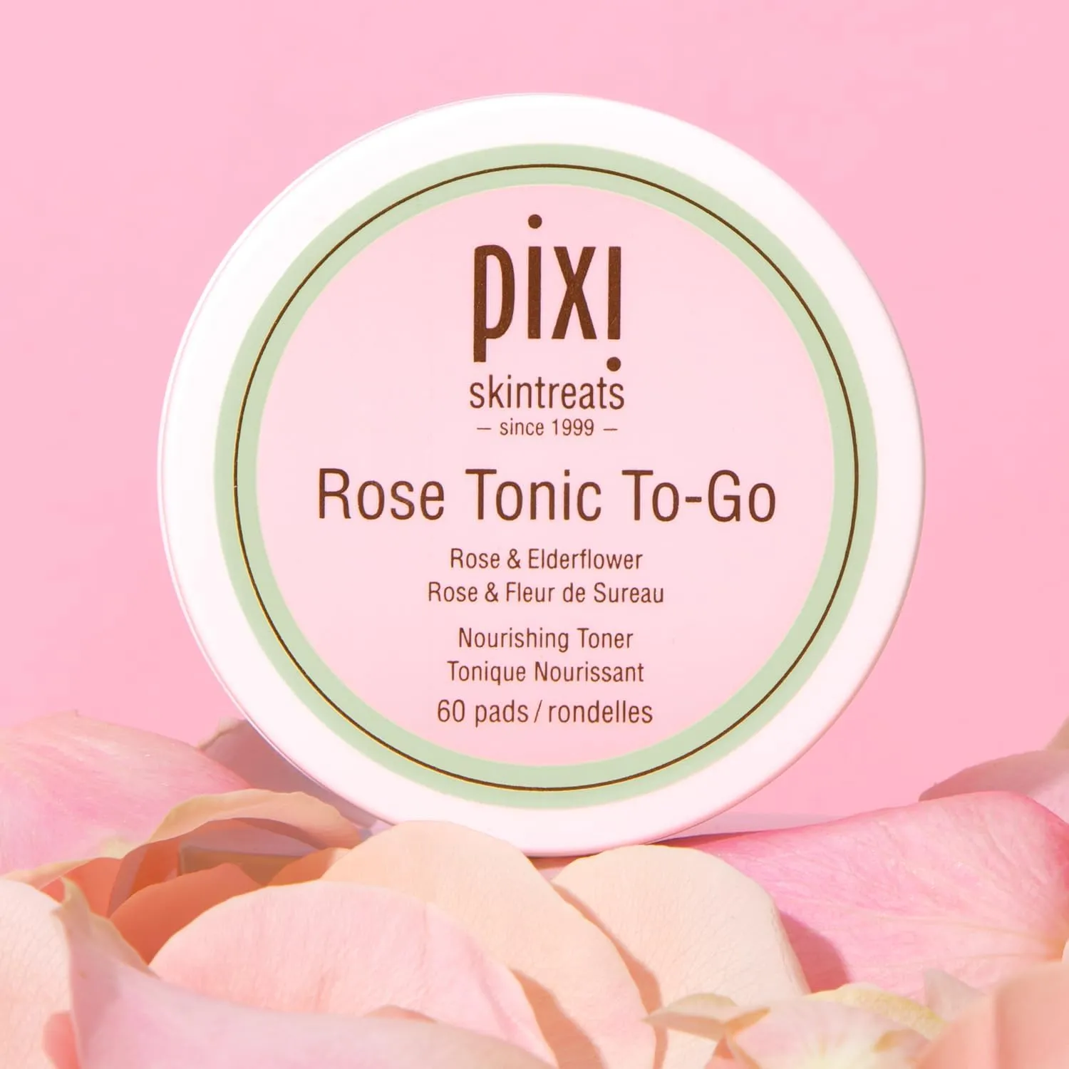 Pixi Rose Tonic to-Go, Nourishing Rose Flower Water, Toning & Moisturizing, Alcohol-Free Daily Hydrating Toner Pads On The Go, 60 Pads