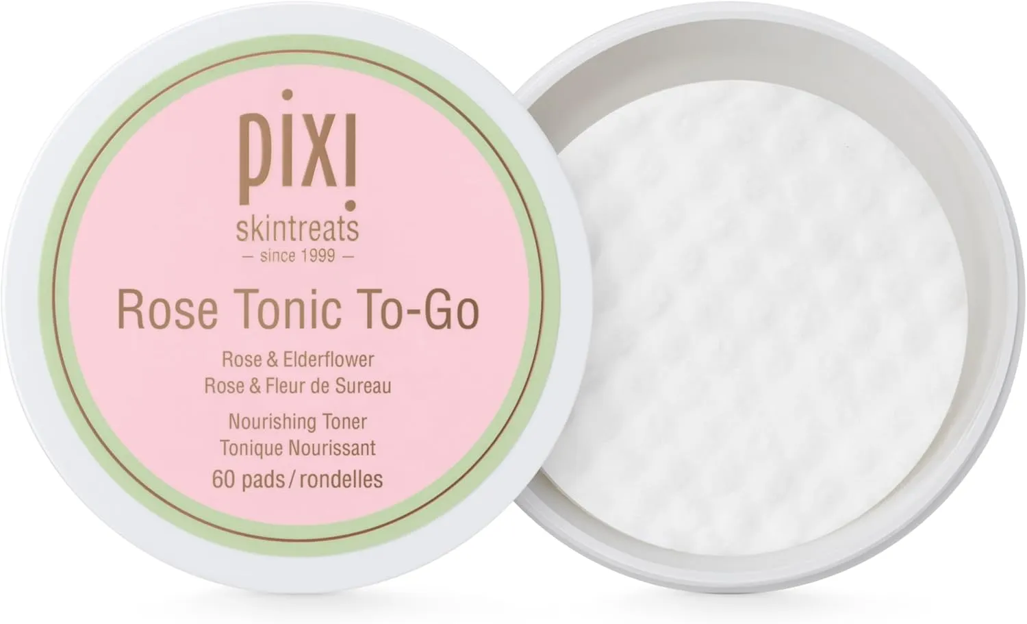 Pixi Rose Tonic to-Go, Nourishing Rose Flower Water, Toning & Moisturizing, Alcohol-Free Daily Hydrating Toner Pads On The Go, 60 Pads