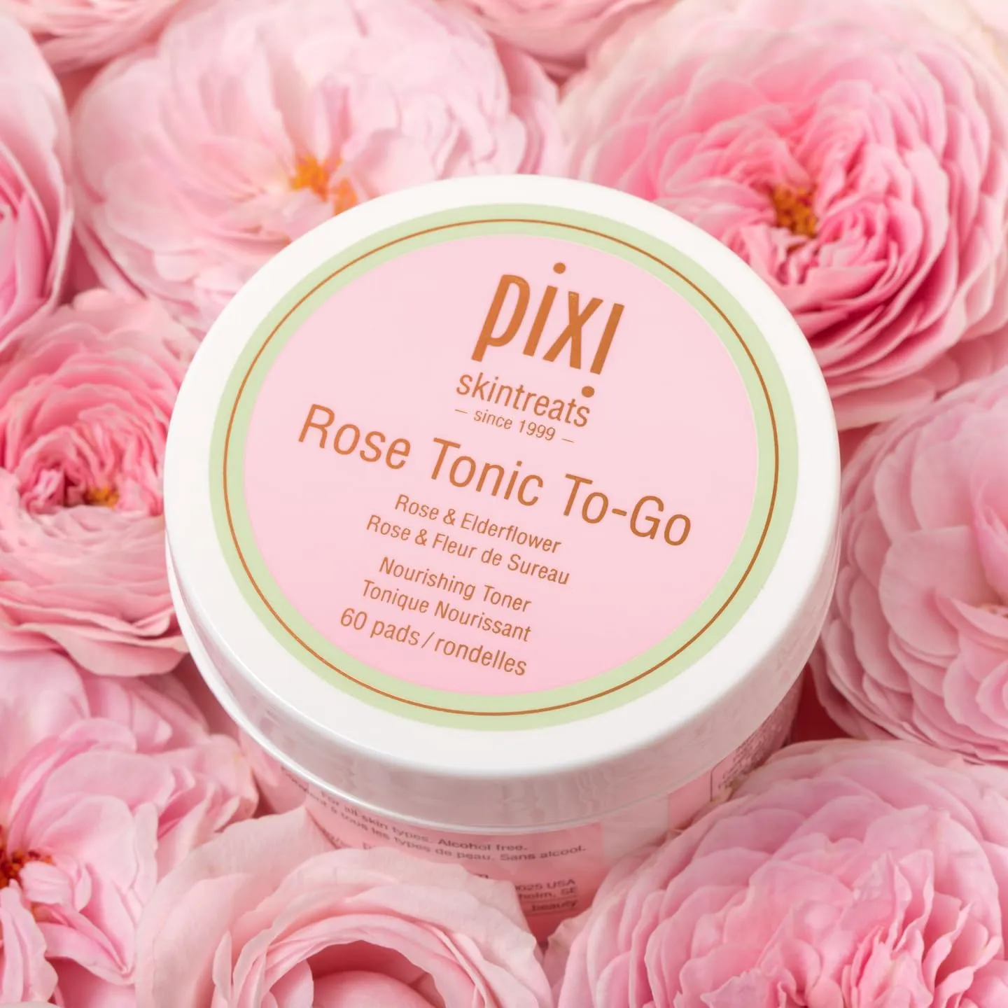 Pixi Rose Tonic to-Go, Nourishing Rose Flower Water, Toning & Moisturizing, Alcohol-Free Daily Hydrating Toner Pads On The Go, 60 Pads