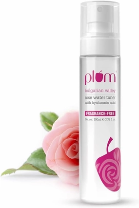 Plum Bulgarian Valley Rose Water Face Toner | for Oily Acne Prone Dry Combination Skin | with Hyaluronic Acid | Hydrating & Pores Tightening | Balances pH Levels | Alcohol-Free | Women & Men | 100ml