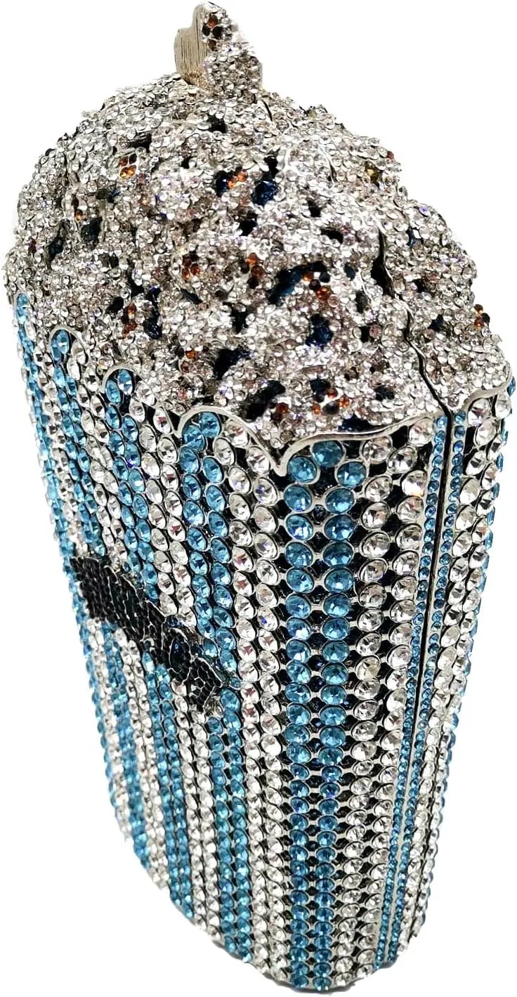 Popcorn Crystal Clutch Bag Women Novelty Evening Handbags Bridal Party Dinner Rhinestone Clutch Purse Wedding Bag,Mini