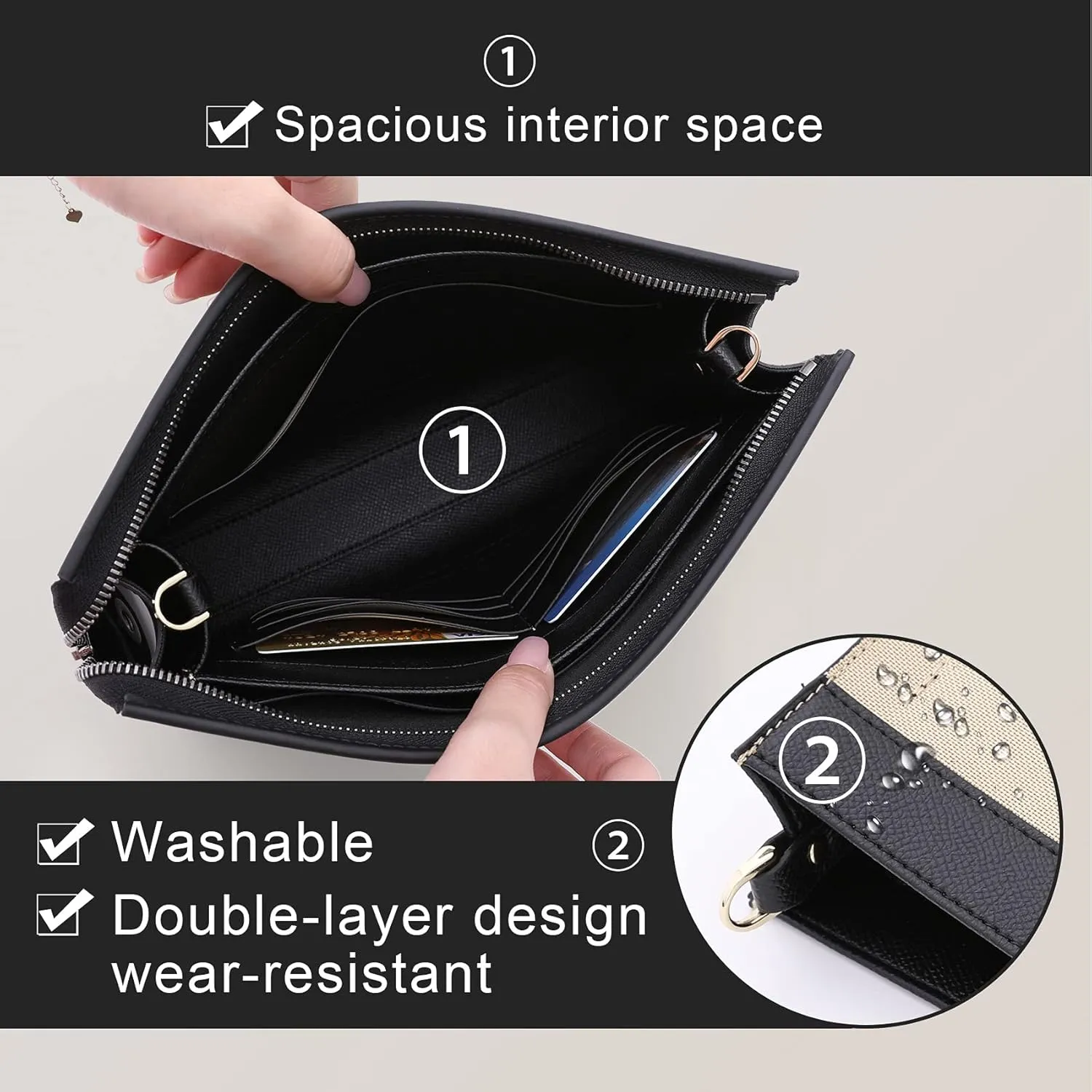 Premium Leather Purse Insert Organizer Compatible with LV Toiletry Pouch 19/26 with Gold Buckles