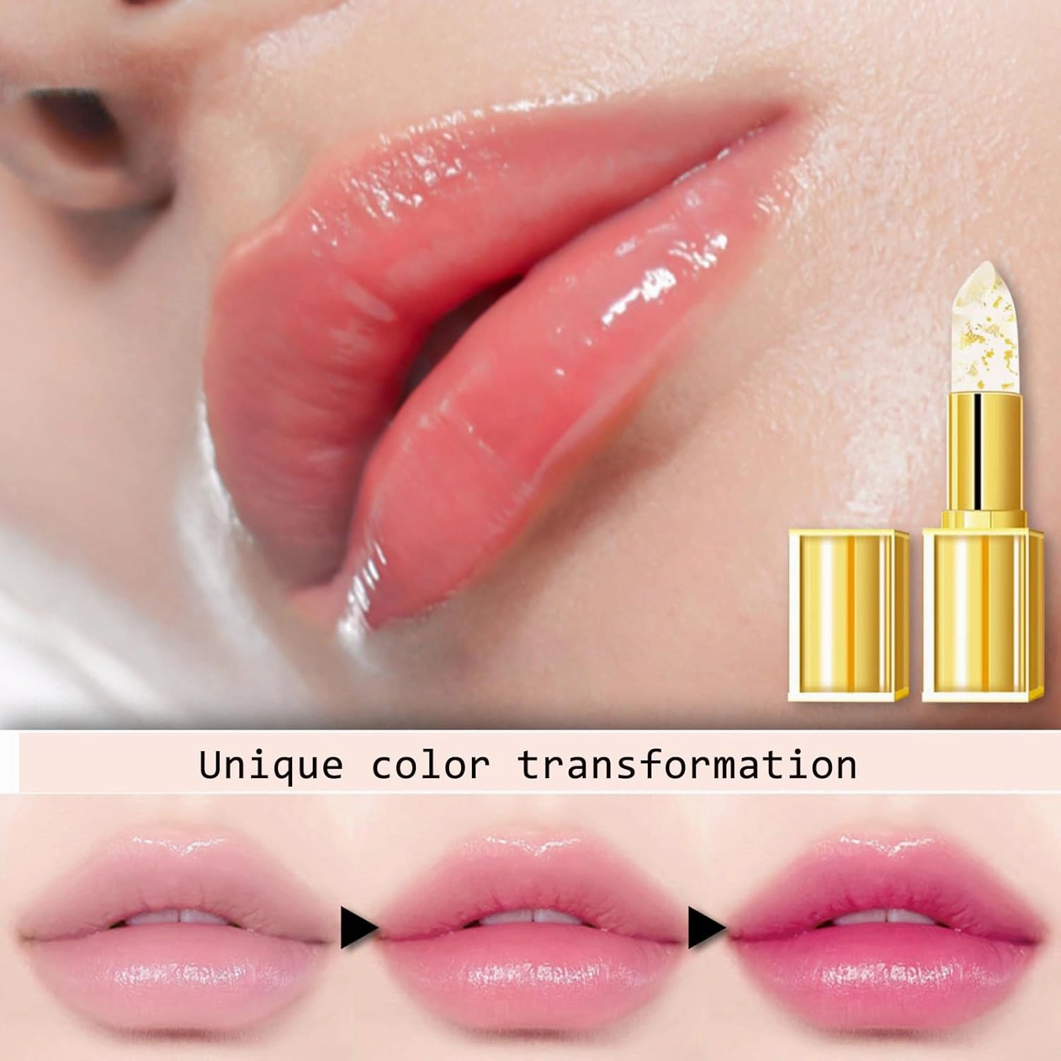 Pupyparraph Lip, Transferproof Color Changing Lipstick, Gold Crystal Color Changing Lipstick, Color Changing Lip Stick for Women Long Lasting, 24 Hours, Moisturizing Lip Balm (1)
