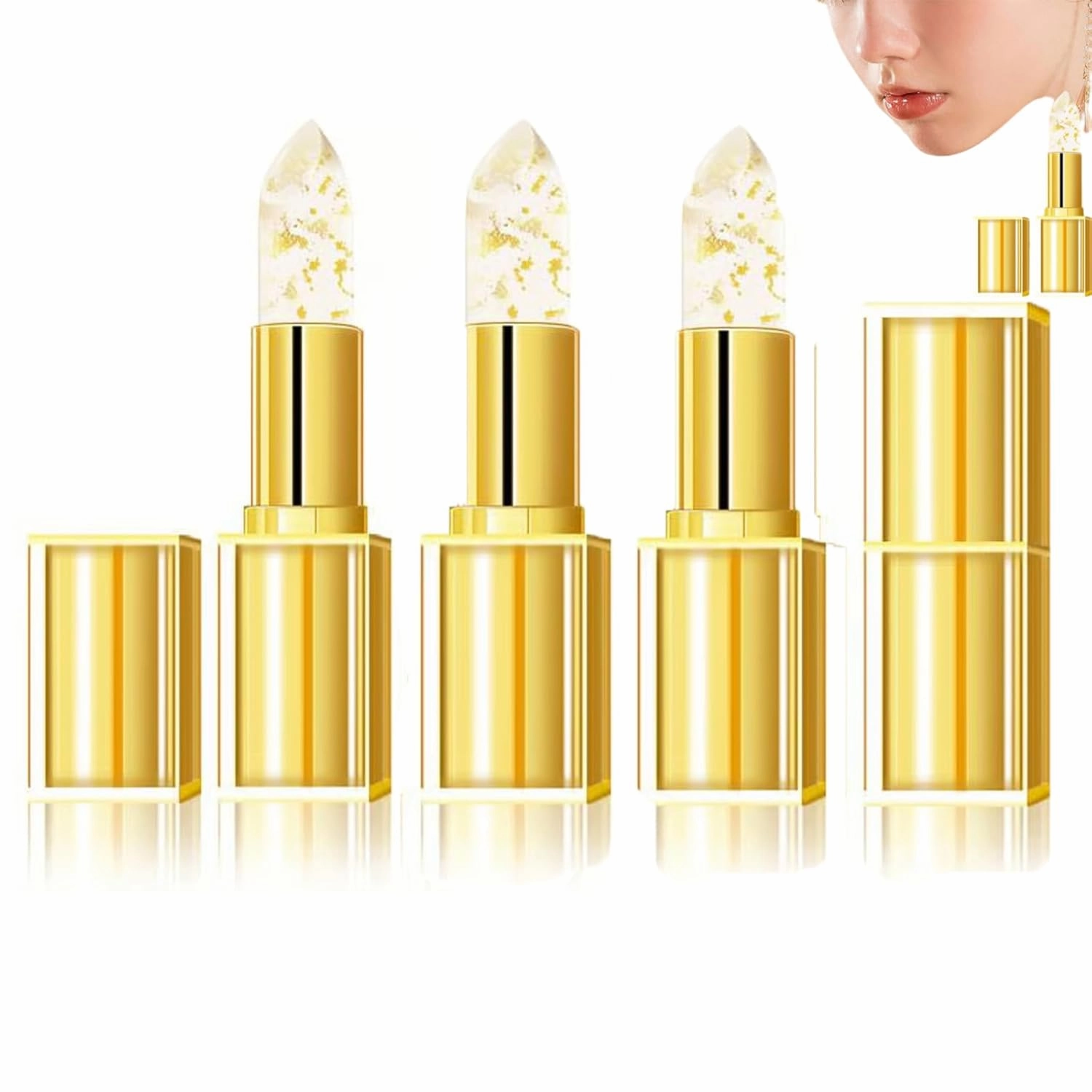 Pupyparraph Lip, Transferproof Color Changing Lipstick, Gold Crystal Color Changing Lipstick, Color Changing Lip Stick for Women Long Lasting, 24 Hours, Moisturizing Lip Balm (3)