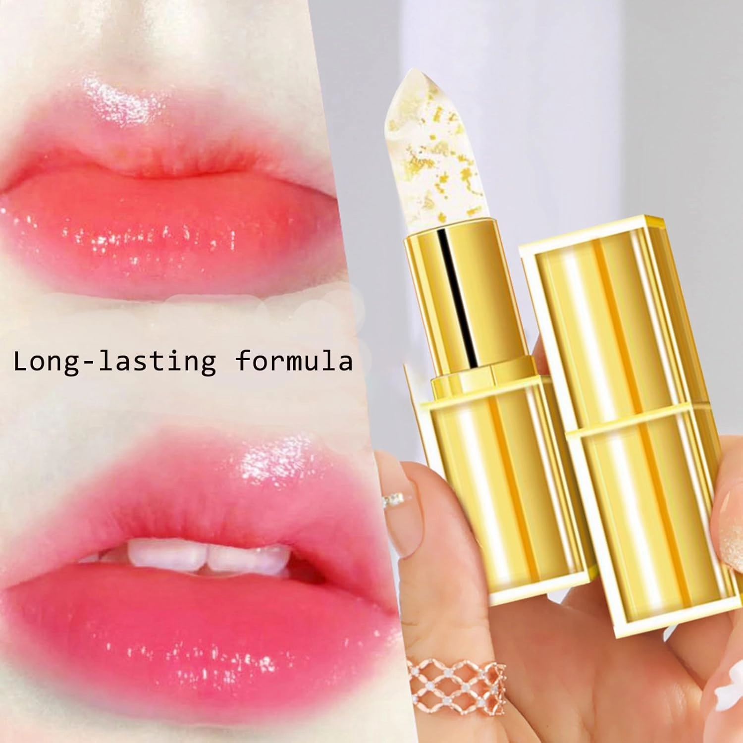 Pupyparraph Lip, Transferproof Color Changing Lipstick, Gold Crystal Color Changing Lipstick, Color Changing Lip Stick for Women Long Lasting, 24 Hours, Moisturizing Lip Balm (3)