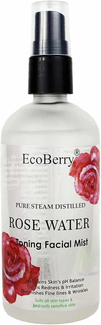 Pure Steam Distilled Rose Water Toning Facial Mist for Calming & Soothing Skin, Hydration, Light Moisturizer, Aging, Suits All Skin Types Preservative Free & Natural, Vegan