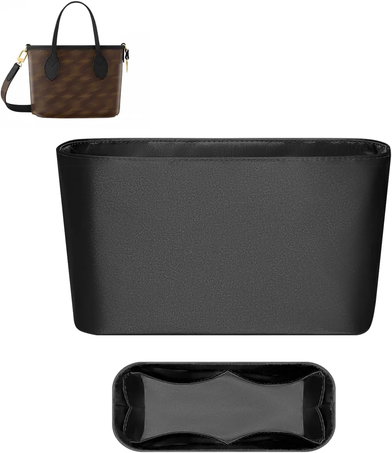 Purse Organizer Insert, Silk Satin Inside Zipper Storage Bag Insert Fit for LV Neverfull Inside Out BB Tote Medium Inner Liner Bag In Bag Organizer Insert (Style-01, Inside Out BB)
