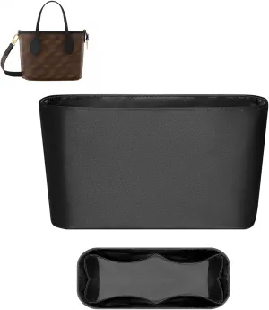 Purse Organizer Insert, Silk Satin Inside Zipper Storage Bag Insert Fit for LV Neverfull Inside Out BB Tote Medium Inner Liner Bag In Bag Organizer Insert (Style-01, Inside Out BB)