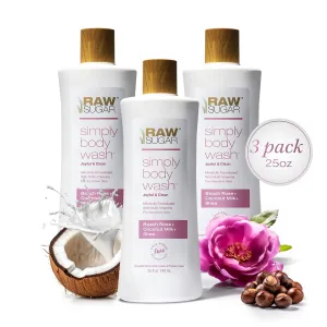 RAW SUGAR Simply Body Wash, Beach Rose   Coconut Milk   Shea (25 Fl Oz, Pack of 3) Sensitive Skin Bath Soap, Formulated without Sulfates & Parabens…