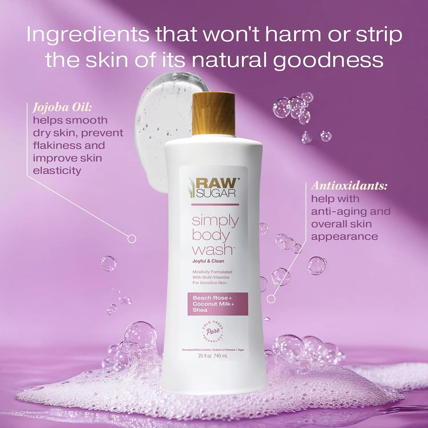 RAW SUGAR Simply Body Wash, Beach Rose   Coconut Milk   Shea (25 Fl Oz, Pack of 3) Sensitive Skin Bath Soap, Formulated without Sulfates & Parabens…